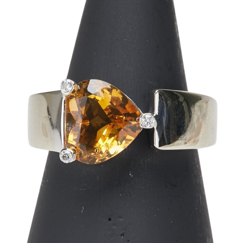 K18WG ホワイトゴールド シトリントパーズ1.92ct ダイヤ ハート モチーフ リング 指輪 レディース 9号 【中古】