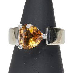 K18WG ホワイトゴールド シトリントパーズ1.92ct ダイヤ ハート モチーフ リング 指輪 レディース 9号 【中古】