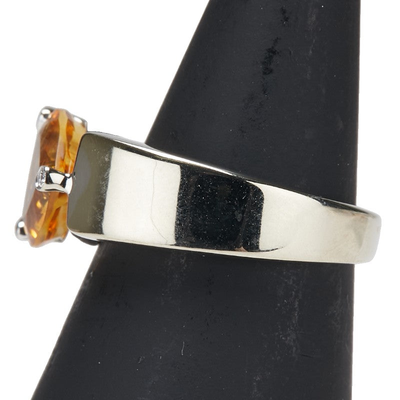 K18WG ホワイトゴールド シトリントパーズ1.92ct ダイヤ ハート モチーフ リング 指輪 レディース 9号 【中古】