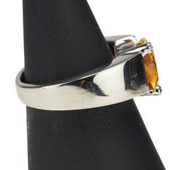 K18WG ホワイトゴールド シトリントパーズ1.92ct ダイヤ ハート モチーフ リング 指輪 レディース 9号 【中古】