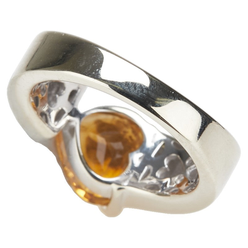 K18WG ホワイトゴールド シトリントパーズ1.92ct ダイヤ ハート モチーフ リング 指輪 レディース 9号 【中古】