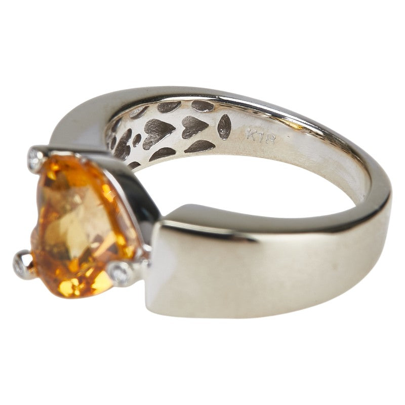 K18WG ホワイトゴールド シトリントパーズ1.92ct ダイヤ ハート モチーフ リング 指輪 レディース 9号 【中古】