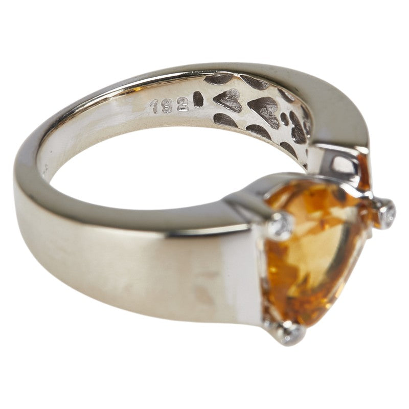 K18WG ホワイトゴールド シトリントパーズ1.92ct ダイヤ ハート モチーフ リング 指輪 レディース 9号 【中古】