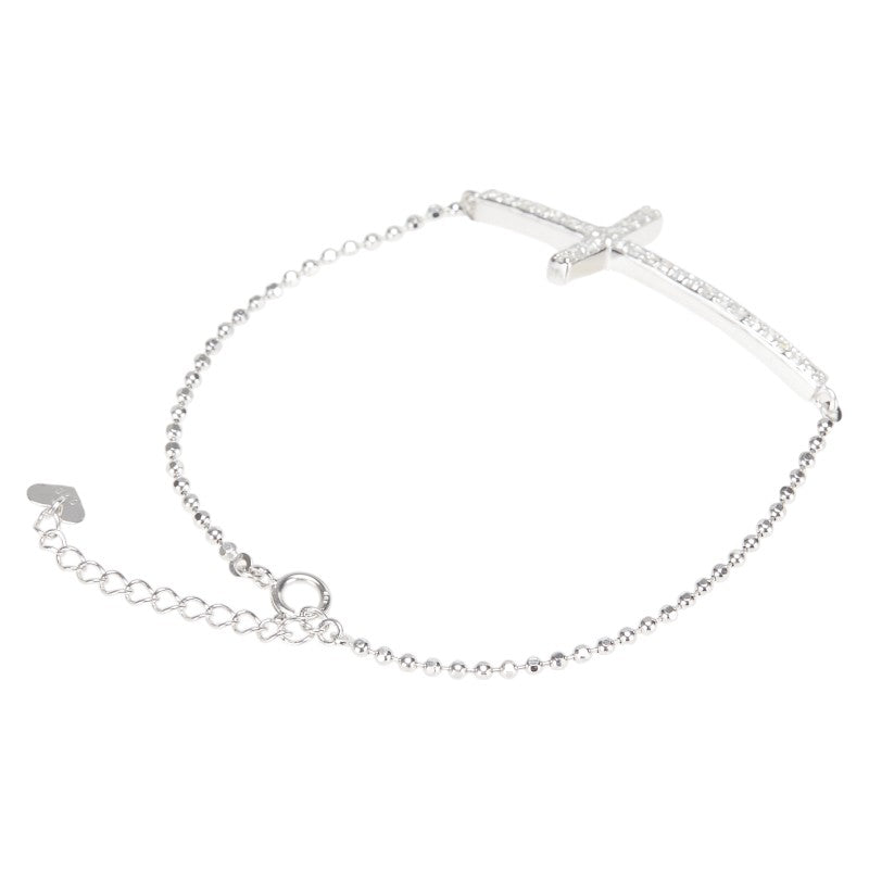 K14WG ホワイトゴールド ダイヤ0.28ct 十字架 クロス モチーフ ブレスレット レディース 【中古】