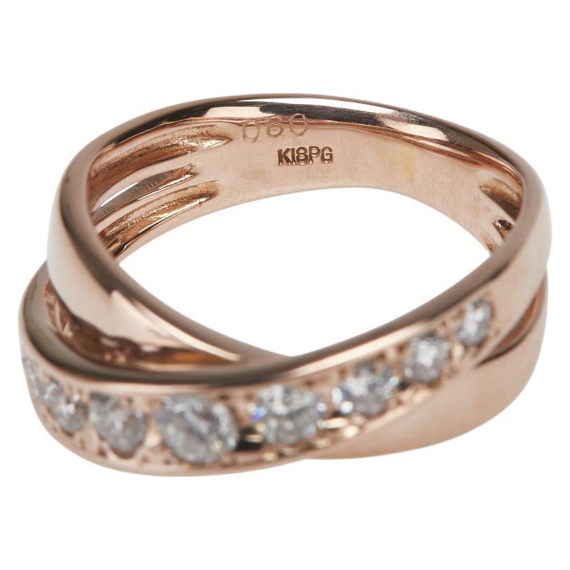K18PG ピンクゴールド ダイヤ0.60ct クロス リング 指輪 レディース 9.5号 【中古】
