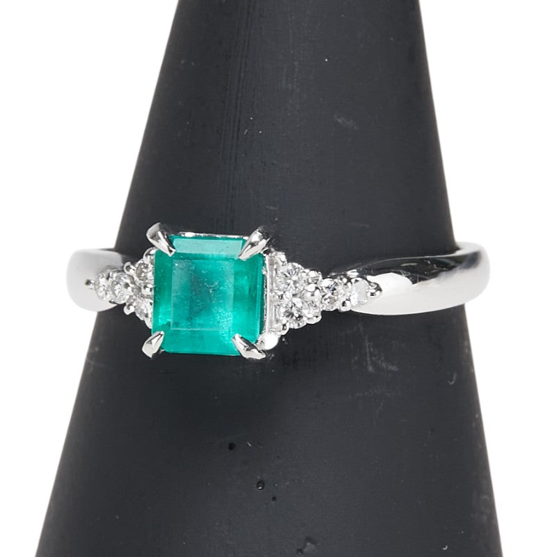Pt900 プラチナ エメラルド0.61ct ダイヤ0.08ct リング 指輪 レディース 11.5号 【中古】