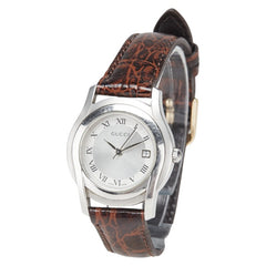 グッチ Gクラス ベルト（社外品） 腕時計 5500L クオーツ シルバー文字盤 ステンレススチール レザー レディース GUCCI 【中古】