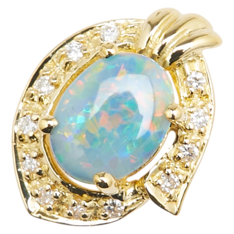 ノーブランド K18YG イエローゴールド ブラックオパール ダイヤ ペンダントトップ レディース no brand 【中古】