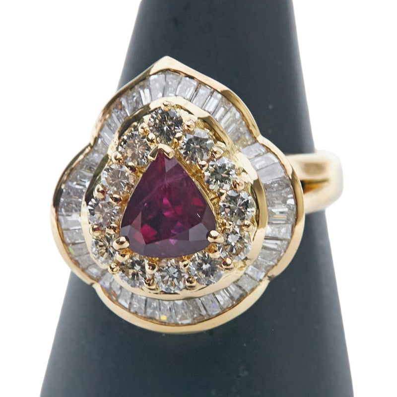 K18YG イエローゴールド ルビー ダイヤ リング 指輪 レディース 12.5号 【中古】