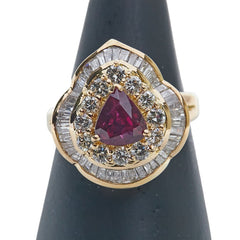 K18YG イエローゴールド ルビー ダイヤ リング 指輪 レディース 12.5号 【中古】