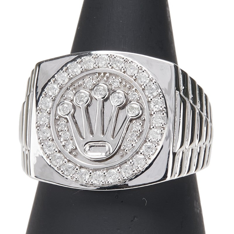 K18WG ホワイトゴールド ダイヤ0.50ct 王冠 リング 指輪 レディース 16号 【中古】