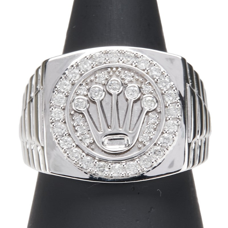 K18WG ホワイトゴールド ダイヤ0.50ct 王冠 リング 指輪 レディース 16号 【中古】