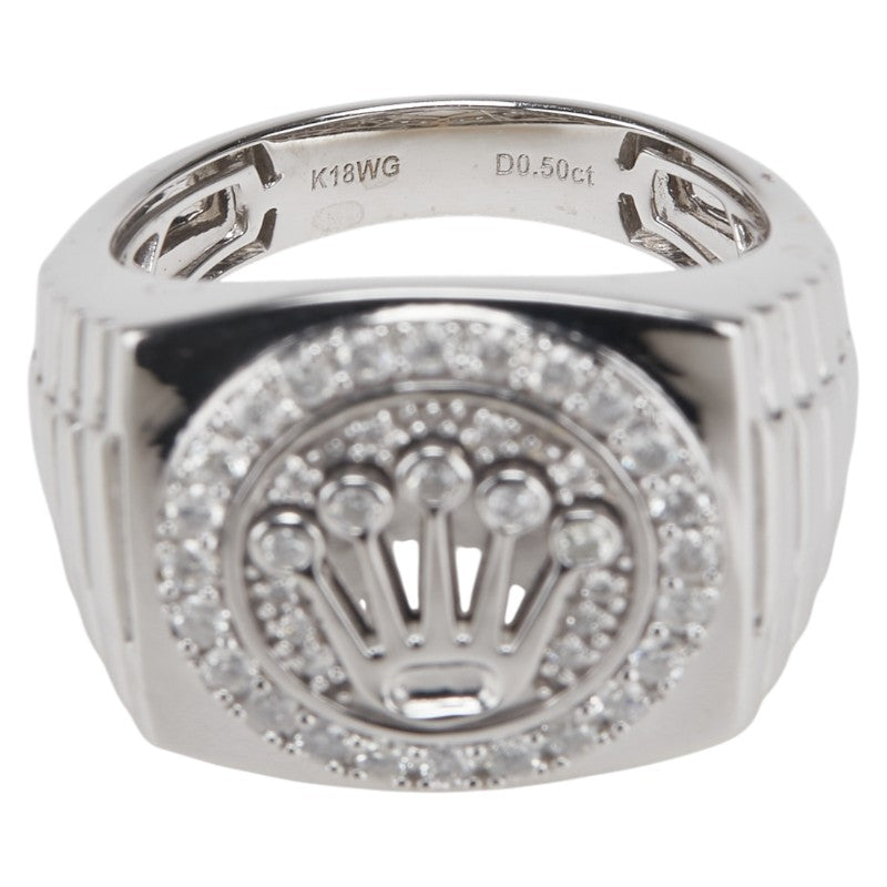 K18WG ホワイトゴールド ダイヤ0.50ct 王冠 リング 指輪 レディース 16号 【中古】