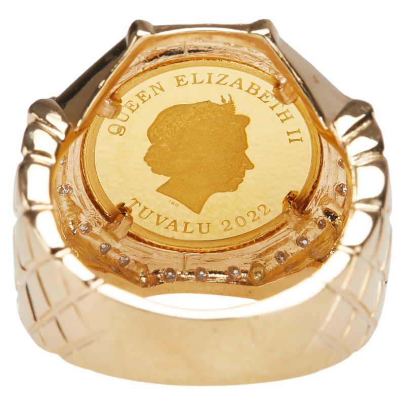 K18YG イエローゴールド K24 ゴールド ダイヤ0.15ct エリザベス2世 ツバルホース 3ドル金貨 リング 指輪 レディース 11.5号 【中古】