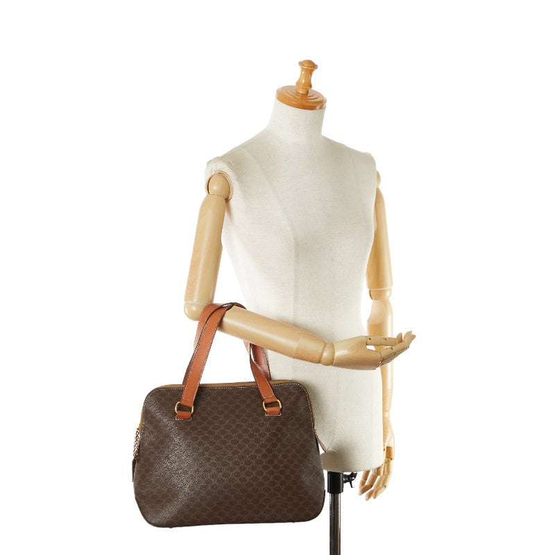 セリーヌ マカダム トートバッグ ハンドバッグ ブラウン PVC レザー レディース CELINE 【中古】