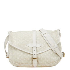 ルイ ヴィトン モノグラム ミニラン ソミュール30 ショルダーバッグ M95314 デュンヌ ホワイト キャンバス レザー レディース LOUIS VUITTON 【中古】