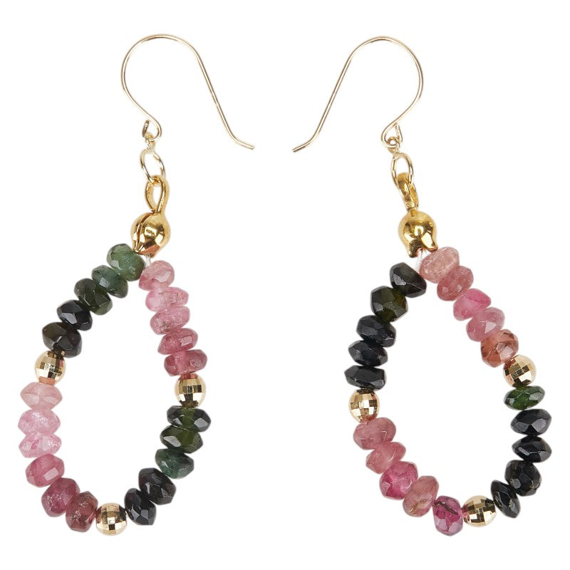 K18YG イエローゴールド トルマリン ビーズ フープ ピアス レディース 【中古】