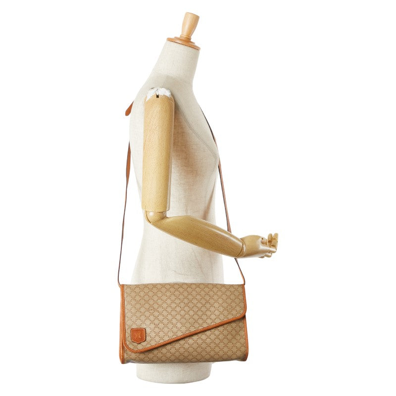 セリーヌ マカダム ショルダーバッグ ベージュ ブラウン PVC レザー レディース CELINE 【中古】