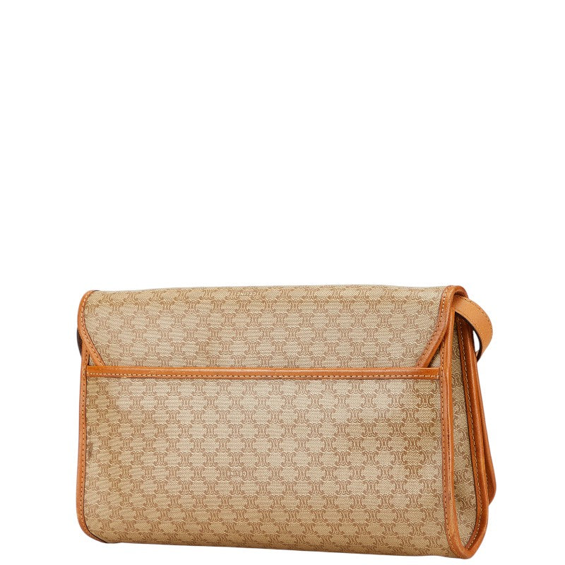 セリーヌ マカダム ショルダーバッグ ベージュ ブラウン PVC レザー レディース CELINE 【中古】