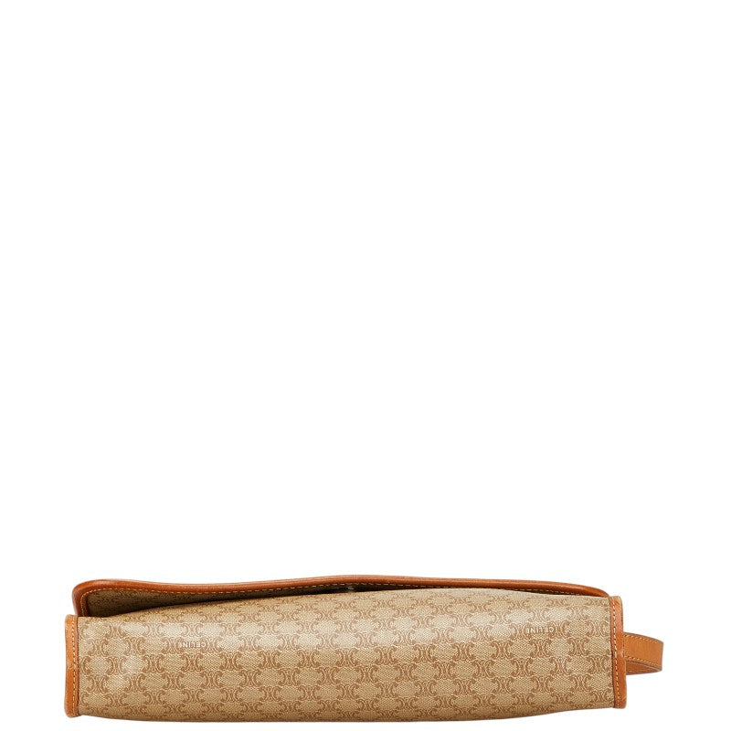 セリーヌ マカダム ショルダーバッグ ベージュ ブラウン PVC レザー レディース CELINE 【中古】