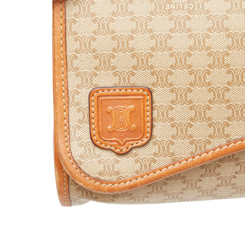 セリーヌ マカダム ショルダーバッグ ベージュ ブラウン PVC レザー レディース CELINE 【中古】