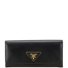 プラダ 三角ロゴプレート 長財布 ブラック レザー レディース PRADA 【中古】