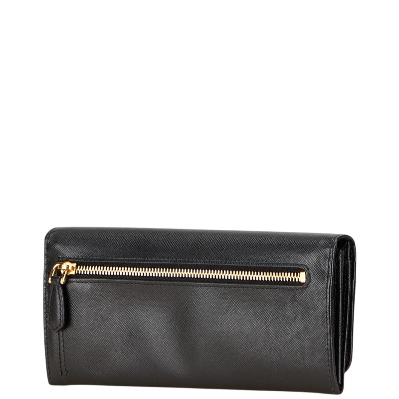 プラダ 三角ロゴプレート 長財布 ブラック レザー レディース PRADA 【中古】