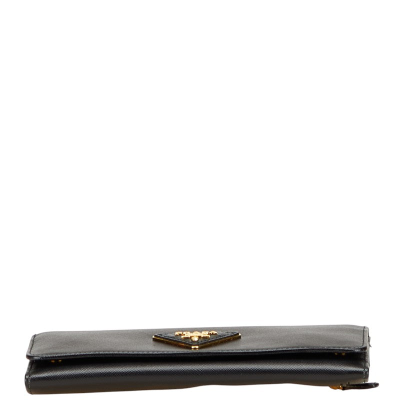 プラダ 三角ロゴプレート 長財布 ブラック レザー レディース PRADA 【中古】