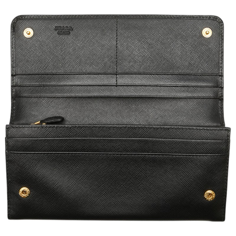 プラダ 三角ロゴプレート 長財布 ブラック レザー レディース PRADA 【中古】