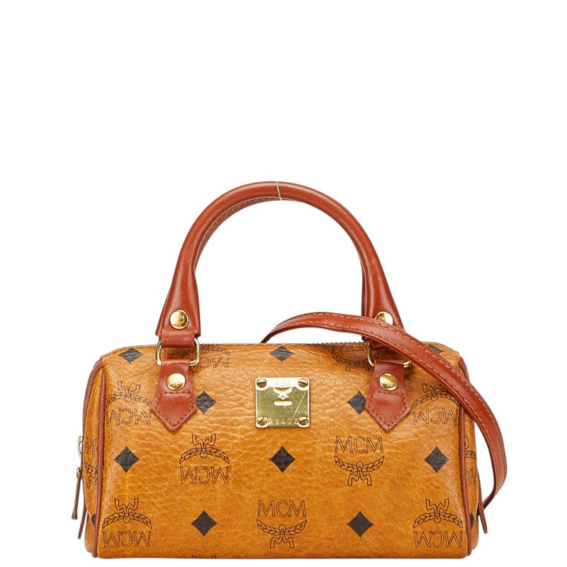 エム シー エム ヴィセトス ロゴグラム ハンドバッグ ショルダーバッグ 2WAY ブラウン PVC レザー レディース MCM 【中古】