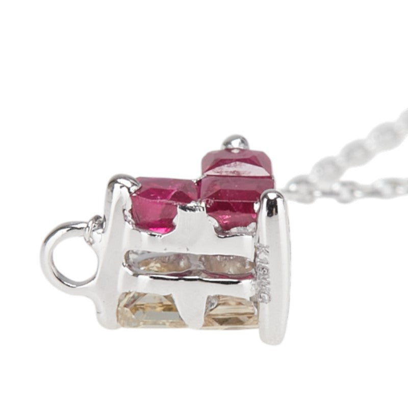 K18WG ホワイトゴールド ルビー0.15ct ダイヤ0.14ct ハート モチーフ ペンダントネックレス レディース 【中古】