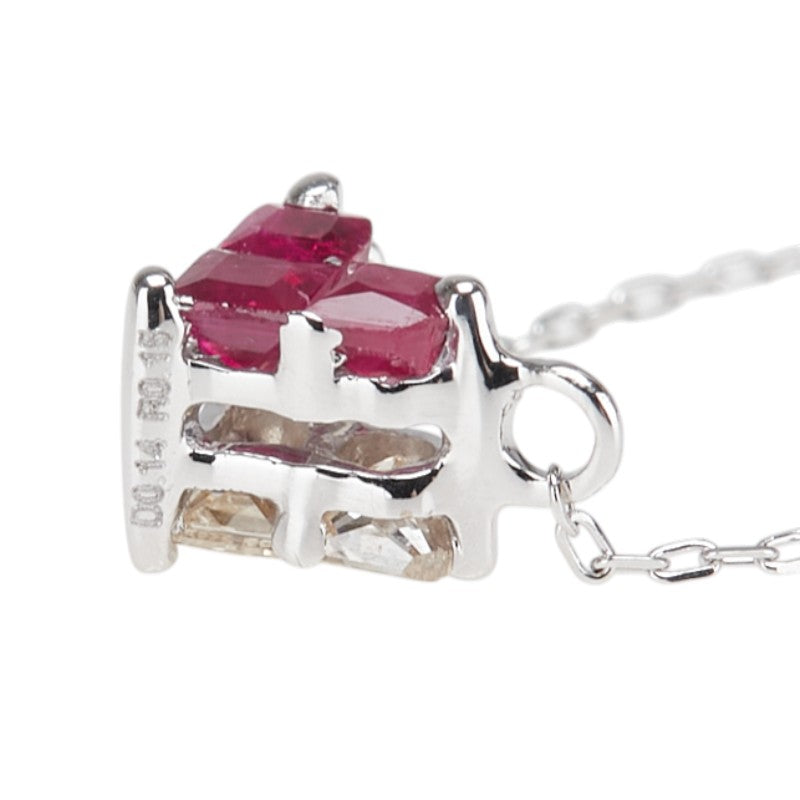 K18WG ホワイトゴールド ルビー0.15ct ダイヤ0.14ct ハート モチーフ ペンダントネックレス レディース 【中古】