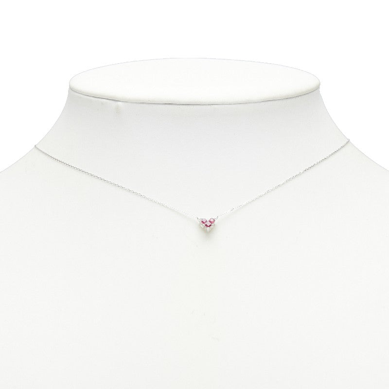 K18WG ホワイトゴールド ルビー0.15ct ダイヤ0.14ct ハート モチーフ ペンダントネックレス レディース 【中古】