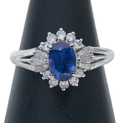 Pt900 プラチナ サファイア1.55ct ダイヤ0.38ct リング 指輪 レディース 10号 【中古】