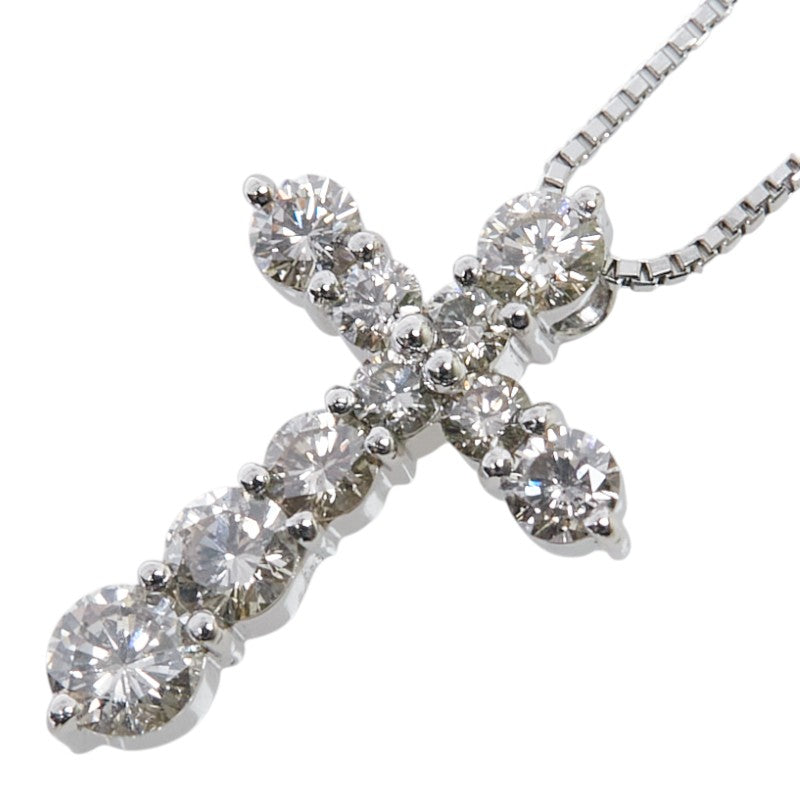 Pt900 プラチナ Pt850 プラチナ ダイヤ1.00ct クロス 十字架 モチーフ ペンダントネックレス レディース 【中古】