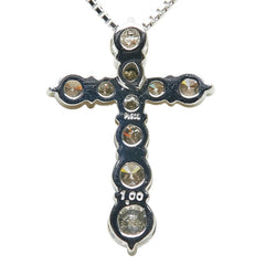 Pt900 プラチナ Pt850 プラチナ ダイヤ1.00ct クロス 十字架 モチーフ ペンダントネックレス レディース 【中古】