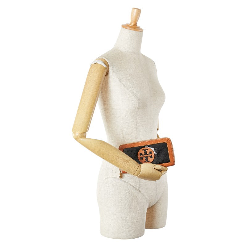 トリーバーチ L字ファスナー 長財布 ブラウン ブラック エナメル レザー レディース Tory Burch 【中古】
