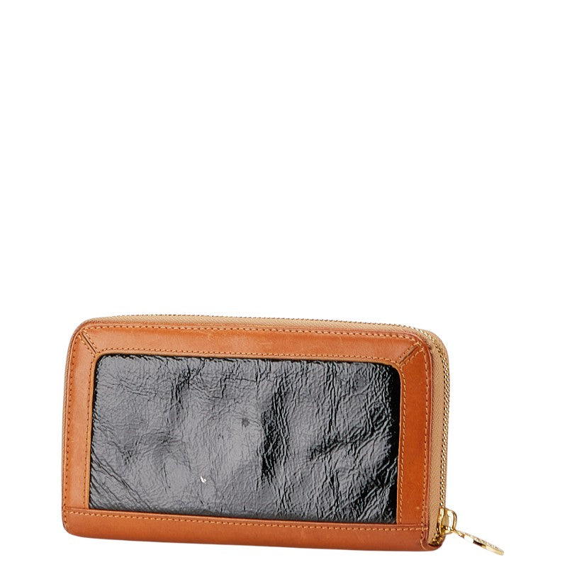 トリーバーチ L字ファスナー 長財布 ブラウン ブラック エナメル レザー レディース Tory Burch 【中古】