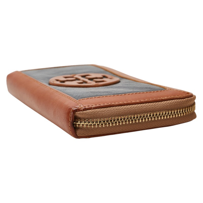 トリーバーチ L字ファスナー 長財布 ブラウン ブラック エナメル レザー レディース Tory Burch 【中古】