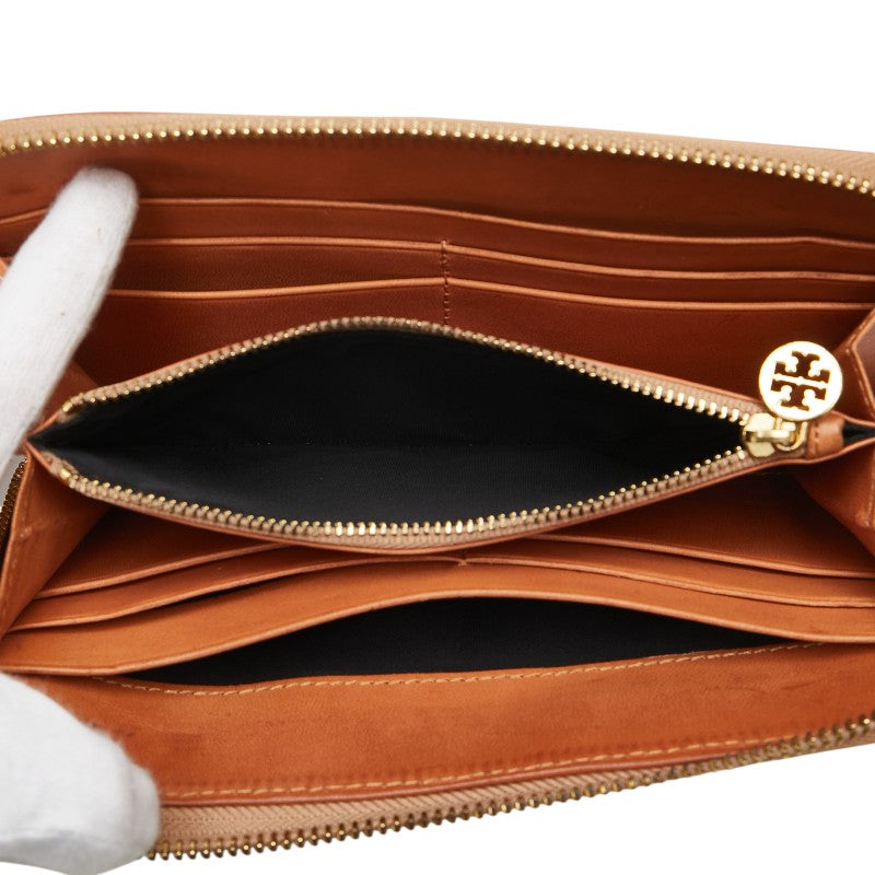 トリーバーチ L字ファスナー 長財布 ブラウン ブラック エナメル レザー レディース Tory Burch 【中古】