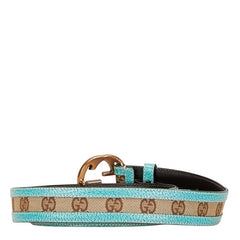 グッチ GGキャンバス ベルト サイズ：75 30 114874 ライトブルー ベージュ レザー キャンバス レディース GUCCI 【中古】