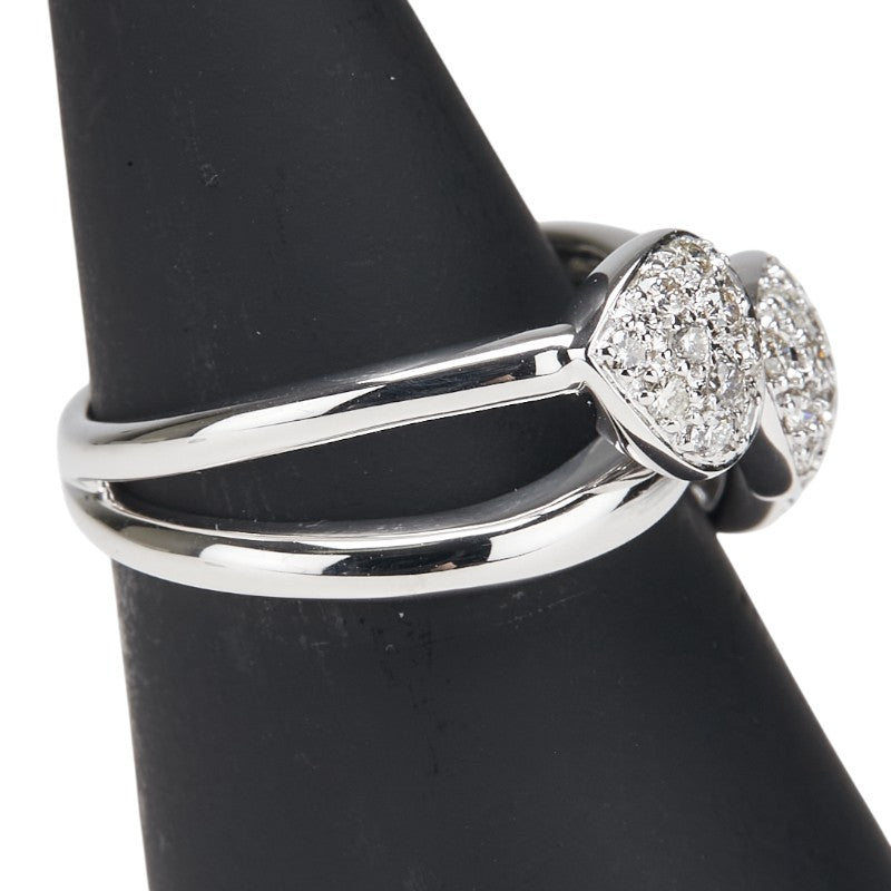 K18WG ホワイトゴールド ダイヤ0.45ct パヴェ ハート モチーフ リング 指輪 レディース 12.5号 【中古】