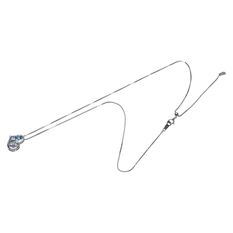 K18WG ホワイトゴールド タンザナイト ダイヤ0.08ct カラーストーン ハート モチーフ ペンダントネックレス レディース 【中古】