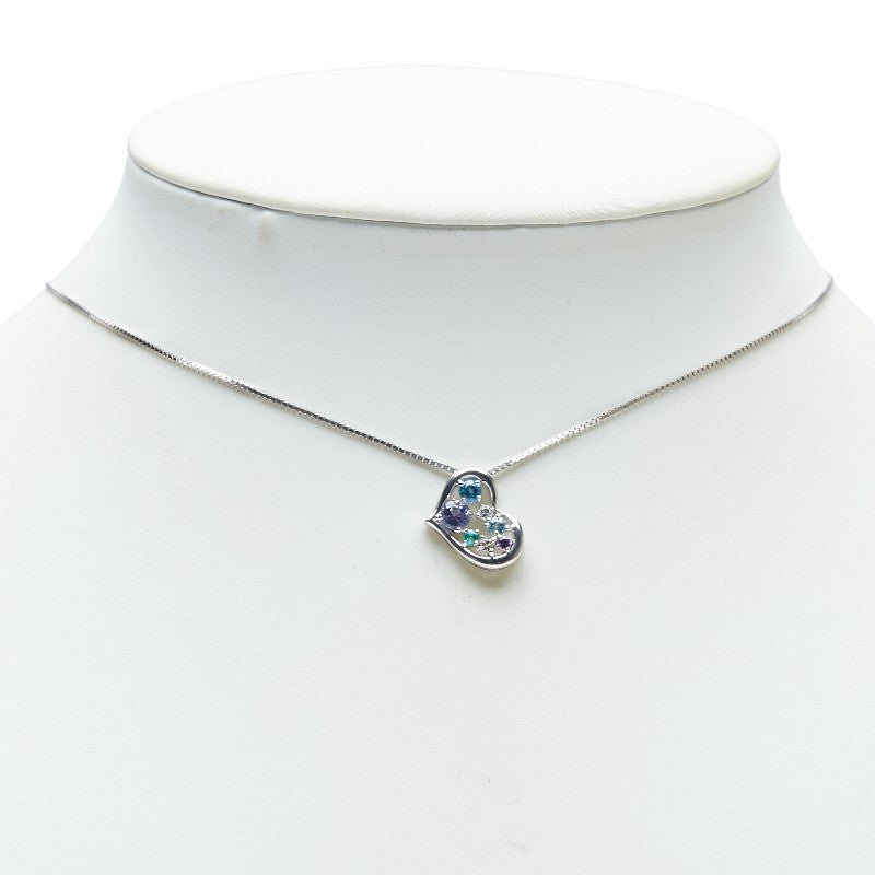 K18WG ホワイトゴールド タンザナイト ダイヤ0.08ct カラーストーン ハート モチーフ ペンダントネックレス レディース 【中古】