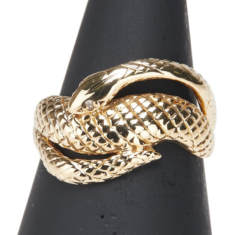 K18YG イエローゴールド ダイヤ スネーク ヘビ 蛇 モチーフ リング 指輪 レディース 12号 【中古】