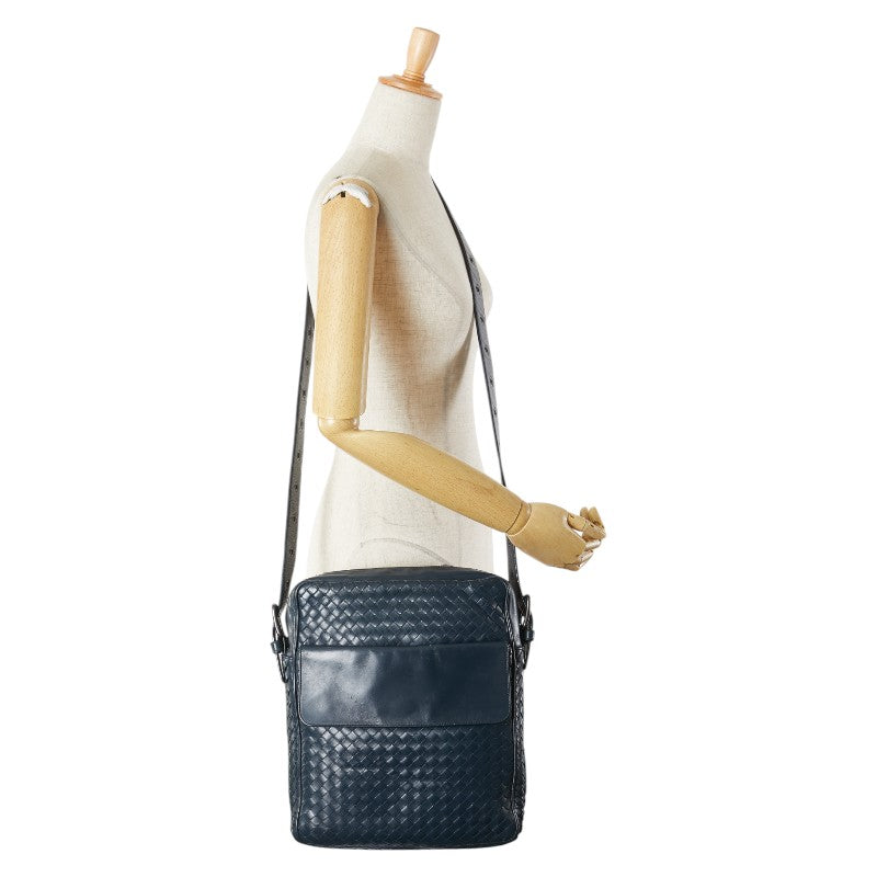 ボッテガヴェネタ イントレチャート 斜め掛け ショルダーバッグ ネイビー レザー レディース BOTTEGAVENETA 【中古】