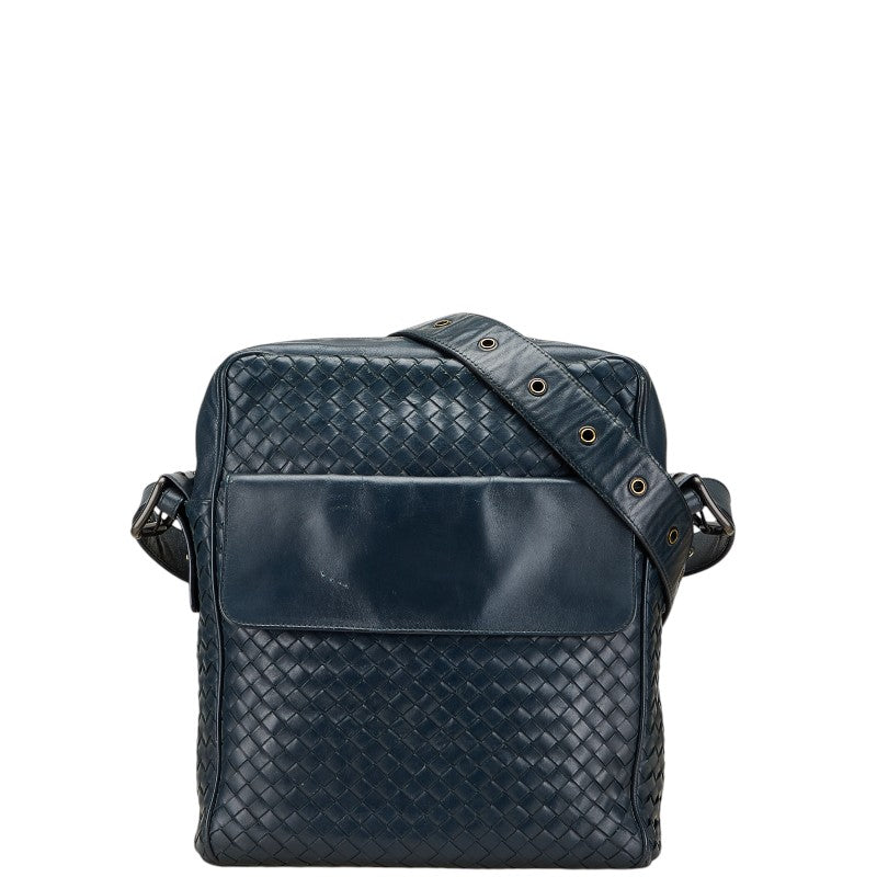 ボッテガヴェネタ イントレチャート 斜め掛け ショルダーバッグ ネイビー レザー レディース BOTTEGAVENETA 【中古】