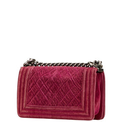 シャネル ココマーク ボーイシャネル20 斜め掛け チェーン ショルダーバッグ ピンク ベロア レザー レディース CHANEL 【中古】