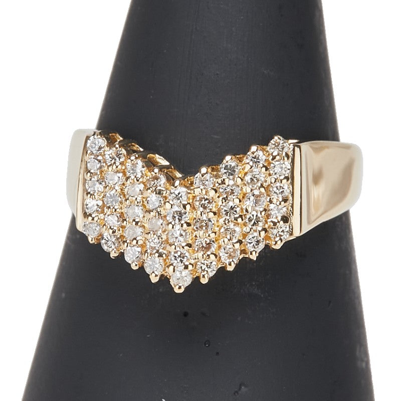 K18YG イエローゴールド ダイヤ0.30ct V字 リング 指輪 レディース 12号 【中古】