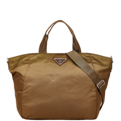プラダ 三角ロゴプレート トートバッグ ショルダーバッグ 2WAY ブラウン ナイロン レザー レディース PRADA 【中古】